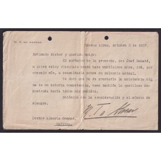 MARCELO T DE ALVEAR 1937 NOTA MEMBRETADA CON FIRMA AUTOGRAFA PRESIDENTE DE LA REPUBLICA Y DE LA UNION CIVICA RADICAL